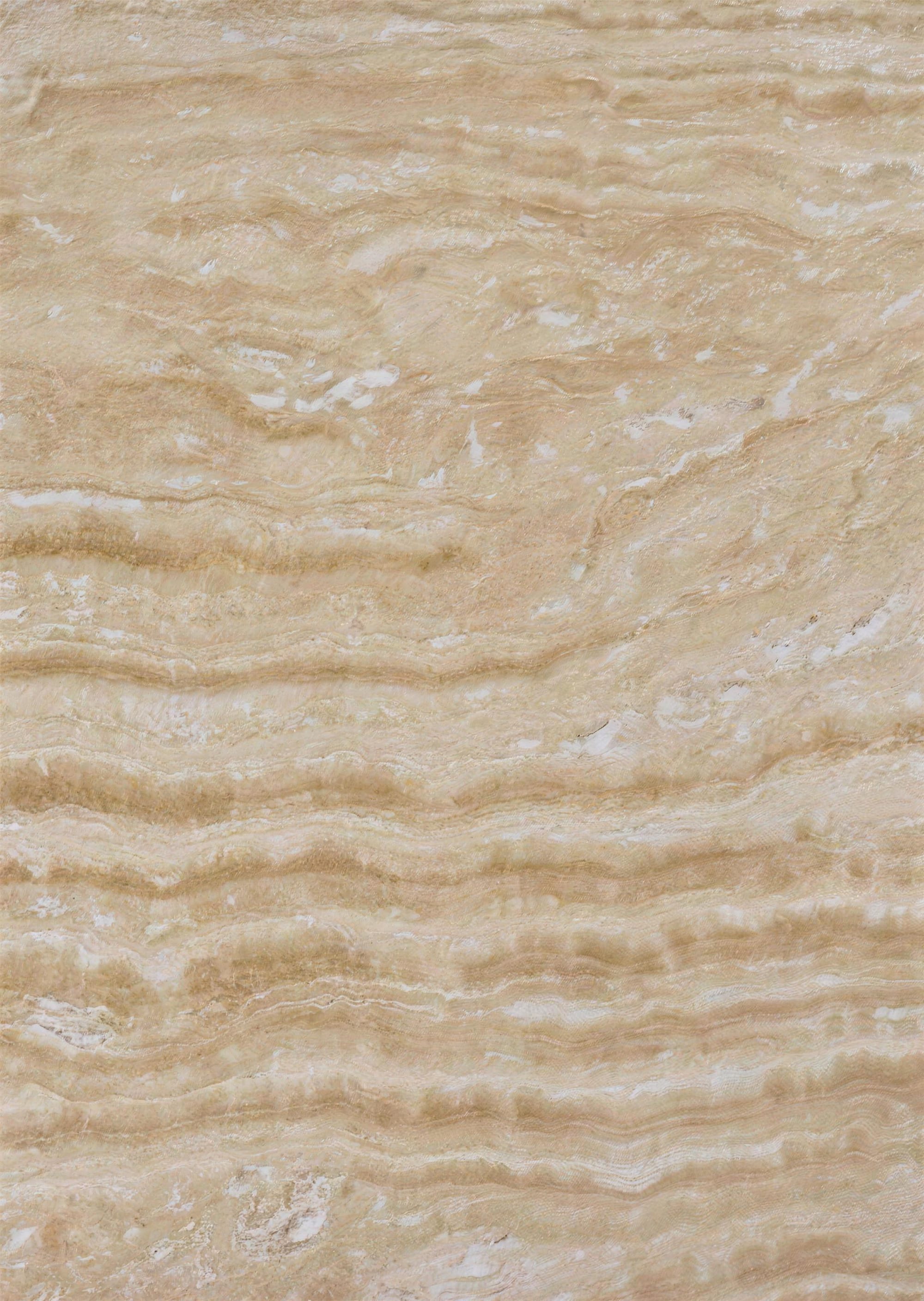 Classic vein-cut: beige travertin met fijne, rechte lichtbruine aders, gezoet, close-up