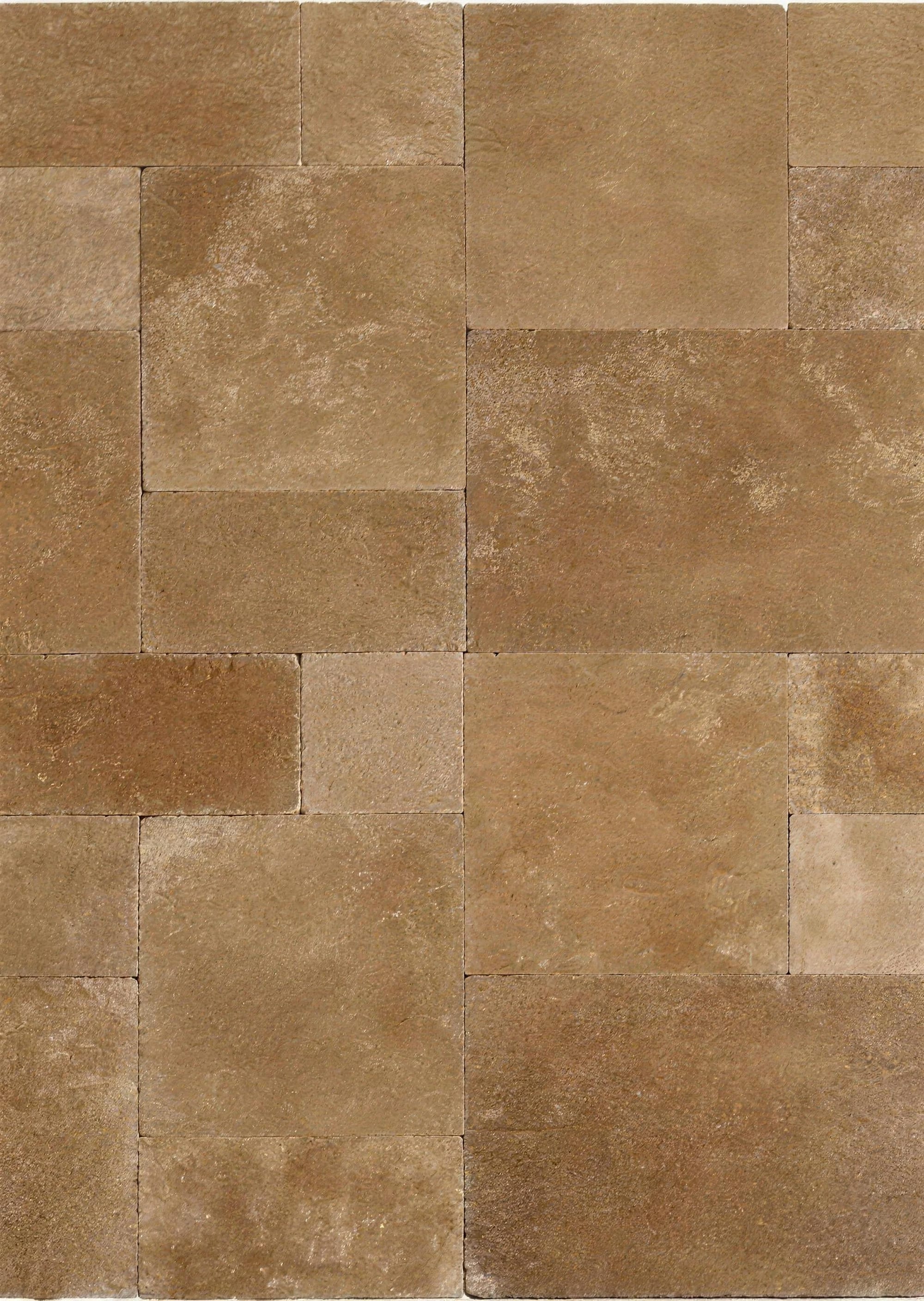 Noce cross-cut: noce travertine in brown tones, tumbled, laid in French pattern