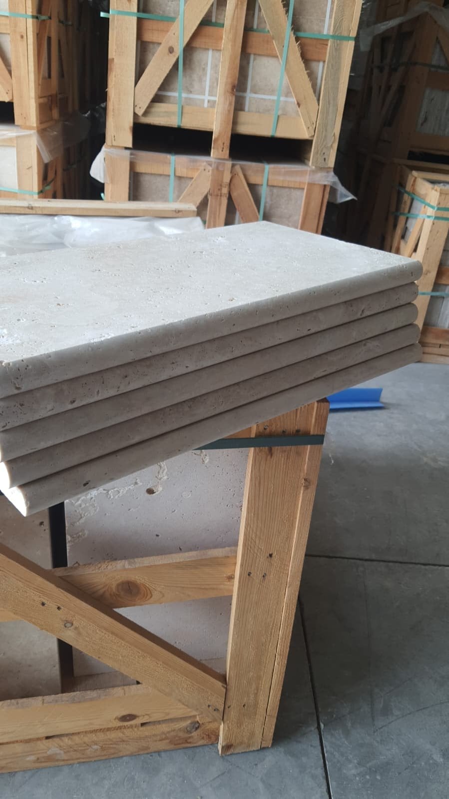 Classic Mix pool coping: stack of coping stones with rounded bullnose edge