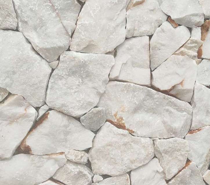 Rockface white marble: polygonal white marble pieces with cleft face