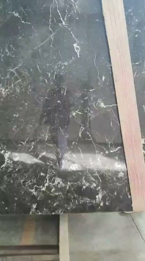 Slab Nero Levanto marmer: Nero Levanto marmer slab, zwart met witte aders, gepolijst